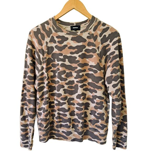 MONROW Camo Print Slouchy Sweatshirt Extra Small XS Tan Brown Black - Picture 5 of 8